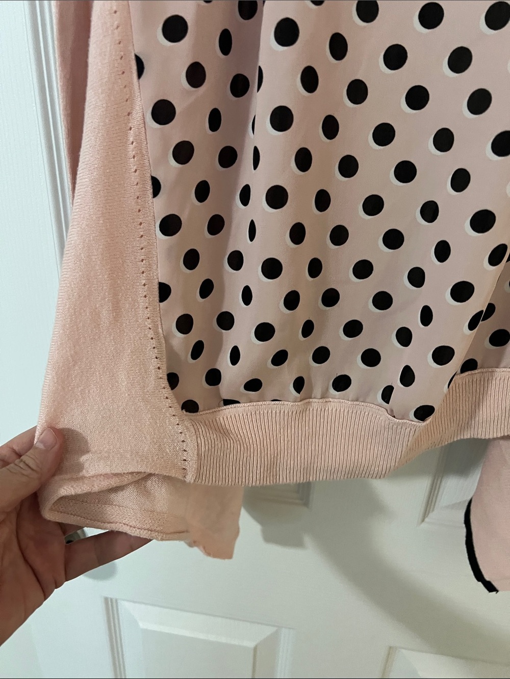 Elle Blush Pink Open-Front Cardigan with Black Trim - Picture 13 of 15
